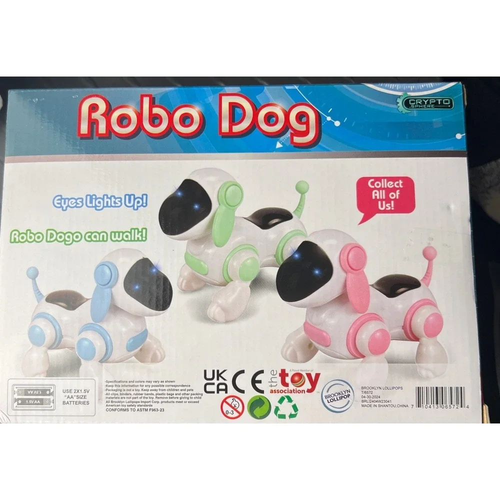 *NEW in Box ROBO DOG Robot Toy - Blue and White - it Walks and Eyes Light up !